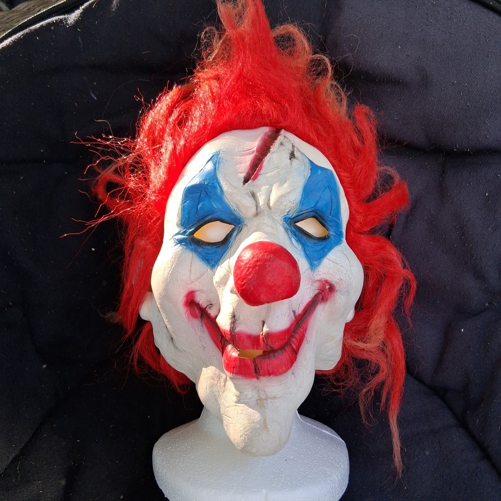 Vintage‎ Evil Clown Mask Red Hair Scary Horror Halloween Latex Adult Creepy Mask